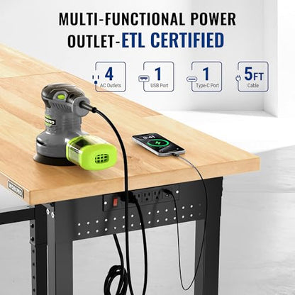 WORKPRO 96" Adjustable Workbench, Power Outlet & Pegboard, 4000LBS Capacity - size: 8FT workbench