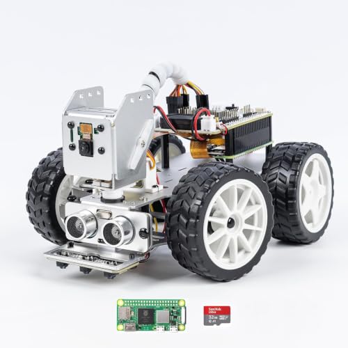 SunFounder PiCar-X AI Video Robot Car Kit with Raspberry Pi Zero 2 W+32G TF Card, ChatGPT-4o Enabled with Video Recognition, Python, Scratch, Camera, Mic - color: Picarx + Zero 2 W + 32g Tf Card