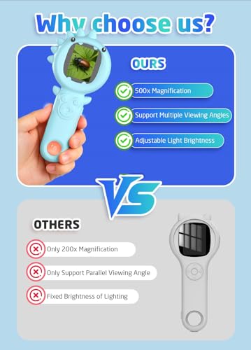 PHNIXGAM Kids Microscope Camera, 500X Handheld 2" IPS Screen, Blue Dinosaur - color: Blue Dinosaur