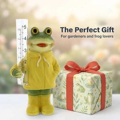 The Bridge Collection Cute Resin Frog in Rain Coat Rain Gauge