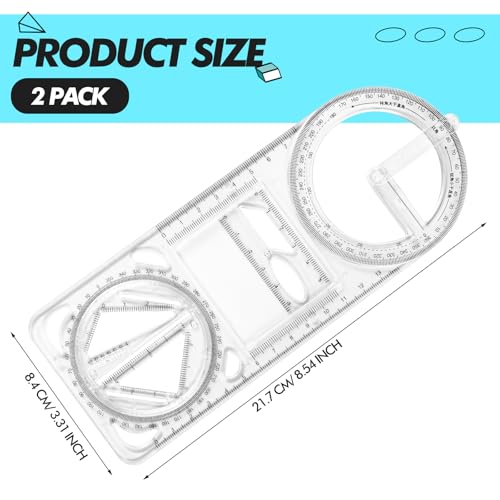 2 Pack 360 Degree Protractor, 6 Inch Multifunctional Drawing Ruler, Upgrade - style: Upgrade