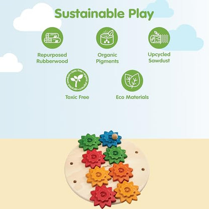 PlanToys® Wooden Spinning Gears Playset Montessori Construction Kids STEM - color: Spinning Gears Playset