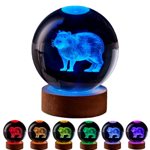 3D Capybara Crystal Ball Lamp with Remote Control, 3.15 inch Crystal Night Light with Wooden Base 16 Colors Change, Glass Figurine Lamp Gift for Girls Boys Wife Girlfriend Mom (Capybara) - color: Capybara