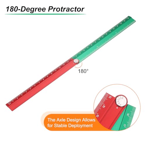 HARFINGTON Folding Straight Ruler 30cm Metric Aluminum Alloy Protractor Foldable Angle Ruler Geometric Measuring Tool with Angle Line for Architects Artists Office, Red Green - color: Red/Green
