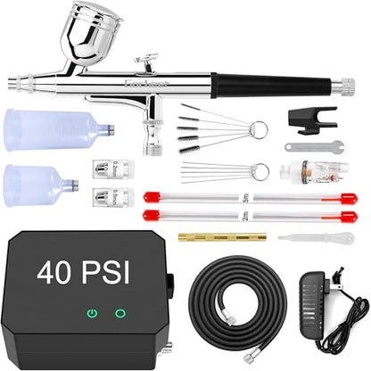 Gocheer Airbrush Kit,Upgraded 48 PSI Dual-Action Airbrush Set - color: Classic Black