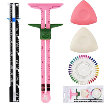 5 Piece Sewing Gauge Set, 5-in-1 Sliding Ruler & Seam Gauge, Pink - color: Pink