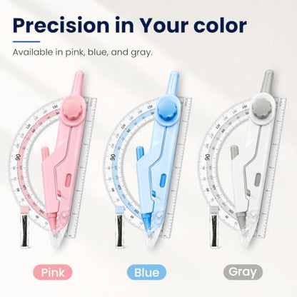 Sooez Lockable Compass and Protractor Set, Metal Compass Drawing Tool - color: Blue