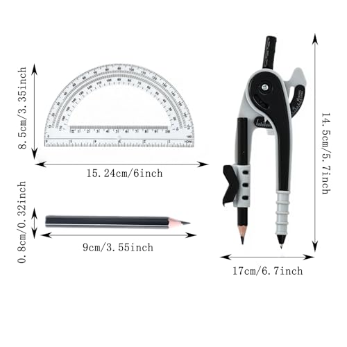 Unjoo Compass for Geometry Set, 6 Inch Protractor, Clear Plastic (Black) - color: Black