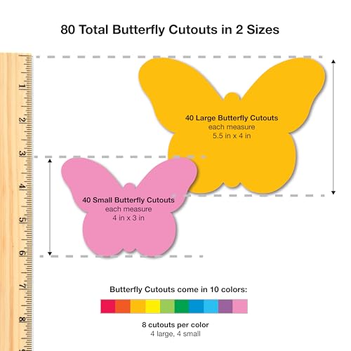 Butterfly Cutouts, Bright, 2 Sizes, 80 Piece, Paper Butterflies