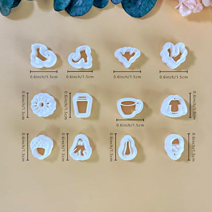 Xaekicr 12PCS Mini Halloween Clay Cutters for Polymer Clay Jewelry – Small Clay Earring Cutters, Fall Pumpkin Coffee Boot Shapes, Polymer Clay Tools & Molds Kit - color: 2F color