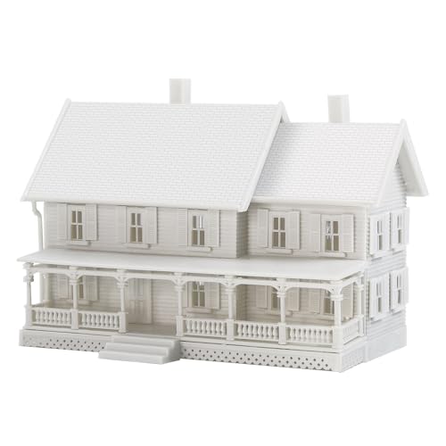 N Scale Model Blank Buidlings Kit Unassembled House for Model Train Layout Diorama JZN5889JJ (Two-Story with Porch-1PC) - style: Two-story with Porch-1PC