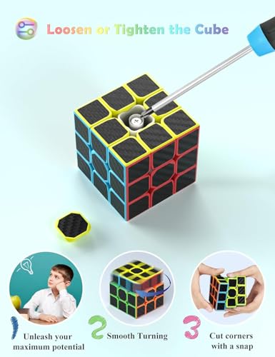 ROXENDA Speed Cube Set - Carbon Fiber Sticker Magic Cube Bundle
