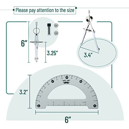 Mr. Pen- Metal Protractor and Metal Compass Set, Compass for Geometry