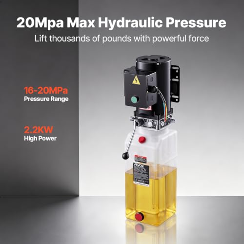 VEVOR 10 Quart Hydraulic Pump, 2.2KW Hydraulic Dump Trailer Pump Single Acting, 3200 PSI Max Relief Pressure, 1.7 GPM Flow Rate, AC220-240V Hydraulic Power Unit Car Lift (Vertical Installation) - size: 6 Quart, style: Single Acting