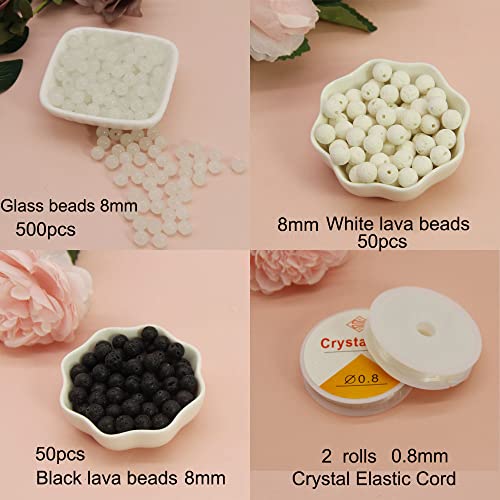 8mm White Glass Beads Kit 600pcs for Jewelry Making - size: 8mm White