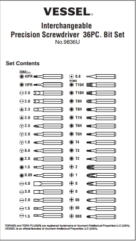 (US Model) VESSEL PRECISION SCREWDRIVER 36PCS BIT SET(English)