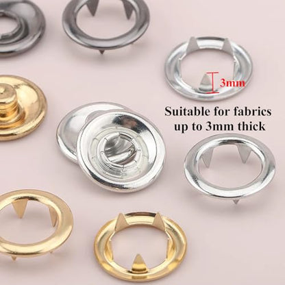 MIFOLEU 9.5mm Snap Button Kit, Metal Snaps Buttons for Fabric (400PCS) - color: 100 Sets/5 Color/Solid-9.5mm