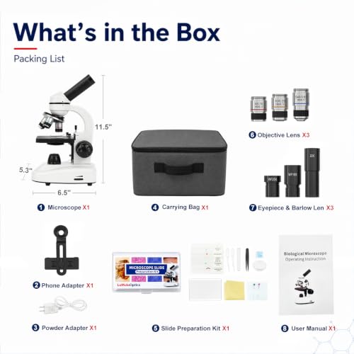 Microscope for Adults Students, 100X-2000X Metal STEM Microscope Kit