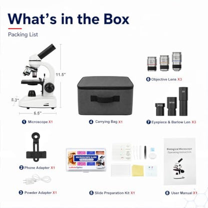 Microscope for Adults Students, 100X-2000X Metal STEM Microscope Kit