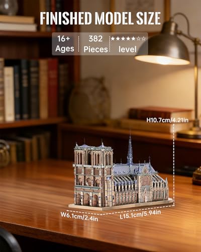 Piececool 3D Metal Puzzles for Adults Notre Dame De Paris Church Metal Model Kits, Interactive DIY French Cathedral Architecture Building Kit, Best Gifts for Adults Men Teens 14+ - color: Notre Dame De Paris