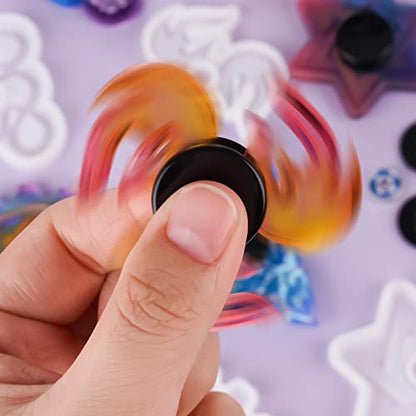 NiArt DIY Fidget Spinner Silicone Mold Kit, 5 Epoxy Resin Molds 10 Bearings, Stress Relief Casting Toy Gift for Adults, Create 10 Custom Spinners for Arts Crafts Home Decor - size: 5 Molds (A) + 10 BLACK Bearings