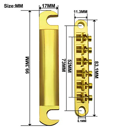 MAXCHEER A Set of String Saddle Tune-O-Matic Bridge & Tailpiece For GB LP Style Electric Guitar (Gold) - color: Gold