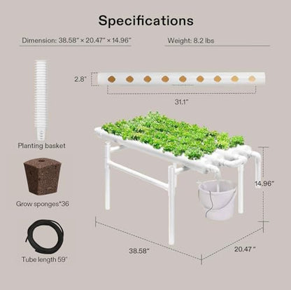 VIVOSUN Hydroponic Grow Kit, 1 Layer 36 Plant Sites 4 Food-Grade PVC-U Pipes Hydroponics Planting System with Water Pump, Pump Timer, Nest Basket and Sponge for Leafy Vegetables - size: 36