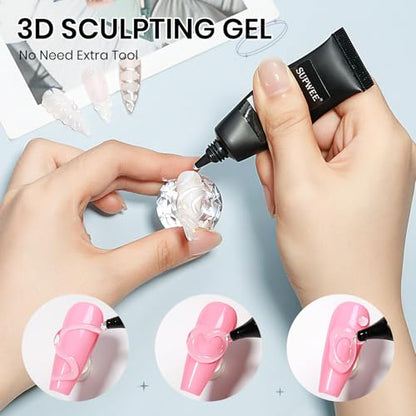 Solid Builder Gel for Nails 3D Nail Sculpture Gel and Nail Rhinestone Glue - color: Clear Clear Clear