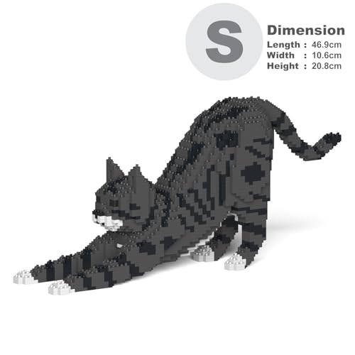 JEKCA Cat 05S-M02 | Tabby Cat Plastic Building Blocks | Age 14+ - color: Dark Grey Tabby