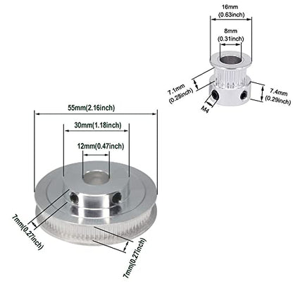 2PCS Set GT2 Synchronous Wheel 20&80 Teeth 12mm Bore Aluminum Timing Pulleys with 2PCS Length 250mm Width 6mm Belt (20-80T-12B-6) - style: 20-80T-12B-6