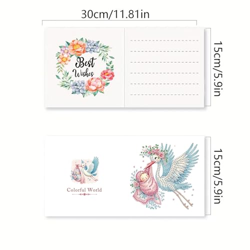 DDGYP 6 PCS Diamond Art Painting Greeting Cards with Envelopes,5.9x11.81In - color: whitege