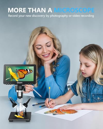 7'' Digital Microscope 1200X, 12MP 1080P Photo/Video Microscope for Adults Soldering Coins,Metal Stand,Wired Remote,10 LED Fill Lights,PC View,Windows/Mac - Black - color: Black