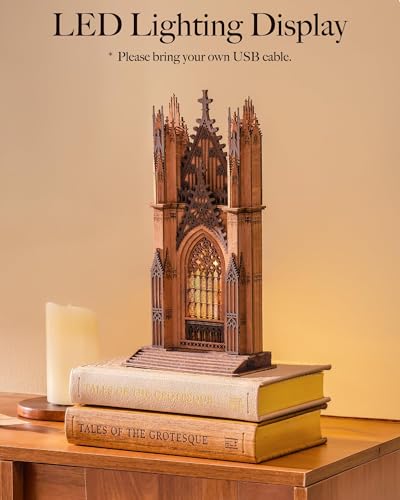 Rolife 3D Wooden Puzzle - Gothic Twin-Tower Cathedral Architecture Model with LED Lights, DIY Craft Building Kit for Adults, Unique Home Decor & Birthday for Hobbyists - style: Gothic Twin-Tower Cathedral