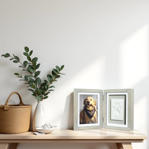 Pearhead Pet Paw Print Photo Frame and Clay Imprint Kit, Distressed Gray - color: Distressed Wood Pawprint Desk Frame
