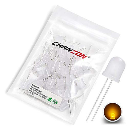 CHANZON 50 pcs 10mm Yellow Diffused LED Diode Lights (DC 2V 20mA) - color: E) White-yellow (50pcs)