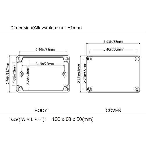 LeMotech Junction Box IP65 Waterproof Project Box Dustproof ABS Plastic Electrical Boxes Universal Enclosure for Electronic Black 3.93x 2.68x 1.97 inch (100 x 68 x 50 mm)(Pack of 2) - color: Black (2 packs), size: 3.9" x 2.6" x 1.9"