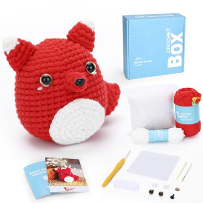 CrochetBox Red Fox Crochet Kit for Beginners, Easy Craft for Adults - color: Red Fox
