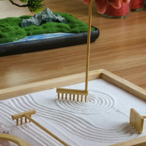 Mini Zen Garden Rake Set 6PCS - Premium Natural Bamboo Sand Rakes with Gift Box - Zen Garden Tools Kit Accessories Japan Zen Gift Stylus for Meditation & Sand Art