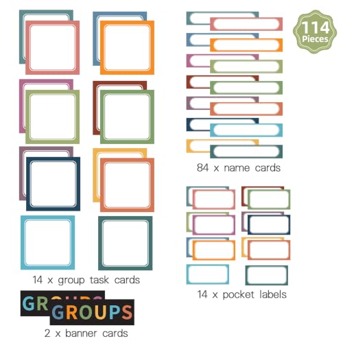 REGELETO Boho Small Group Management Pocket Chart with 114 Cards, Large Size 46 x 26.3 inch Classroom Small Group Organizer for School Teacher Homeschool Learning Supplies (Black) - size: 56-Pockets