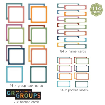 REGELETO Boho Small Group Management Pocket Chart with 114 Cards, Large Size 46 x 26.3 inch Classroom Small Group Organizer for School Teacher Homeschool Learning Supplies (Black) - size: 56-Pockets
