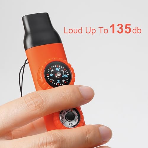 Emergency Survival Safety Whistle，Whistle for Kids with Lanyard,Compass,Thermometer,Ideal for Kayaking, Boating, Hiking, Camping, Climbing - color: Orange
