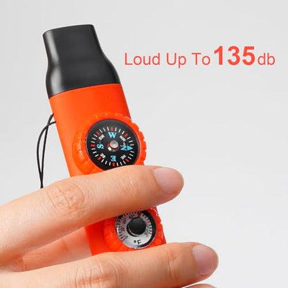 Emergency Survival Safety Whistle，Whistle for Kids with Lanyard,Compass,Thermometer,Ideal for Kayaking, Boating, Hiking, Camping, Climbing - color: Orange 2pcs