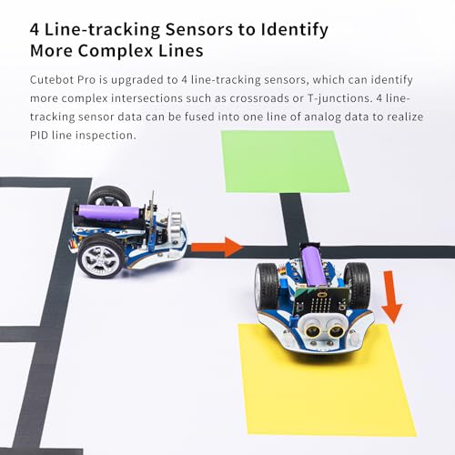 ELECFREAKS microbit Starter Kit Cutebot Pro DIY Programmable Robot Car Kit with 4 Line-Tracking Sensors and Encoded Motor, microbit Project Makecode Coding Set (not Include Micro:bit and Battery)