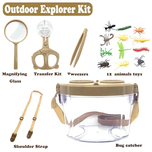 Bug Catcher Kit, Kids Bug Collection Kit, Outdoor Nature Explorer Kit, Science Educational Kit with Tweezers, Magnifying Glass, Bug Observation Container(Gold)