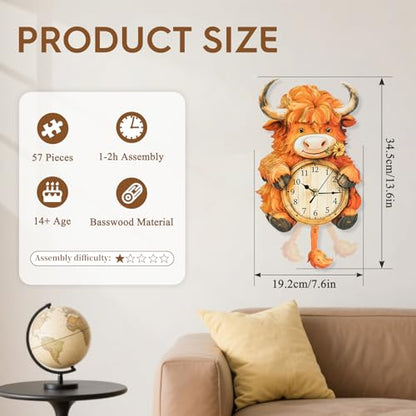 3D Puzzles for Adults Highland Cow Puzzle Clock Adult Crafts - color: Highland Cow Clock