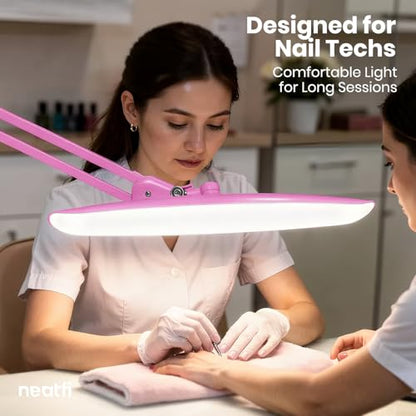 Neatfi XL 2200 Lumens 24W LED Desk Lamp – Shadow-Free Task Lighting | 4-Level Dimming | Home Office & Crafts Use | 20-Inch Wide Head (Pink, Non-CCT with Clamp) - color: Pink, size: Non-CCT with Clamp