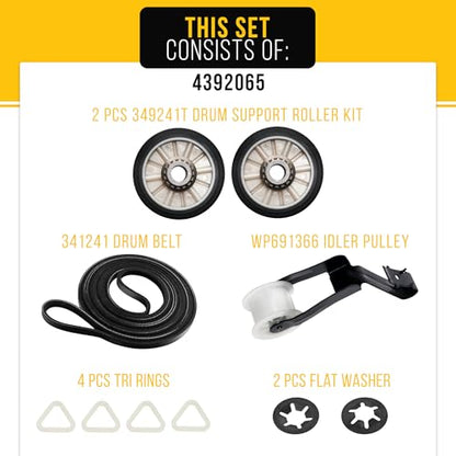 4392065 Dryer Repair Kit with Belt for Whirlpool Kenmore Roper PS373087 - style: 4392065 Dryer Repair Kit