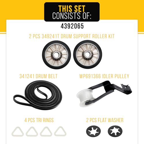 4392065 Dryer Repair Kit with Belt for Whirlpool Kenmore Roper PS373087 - style: 4392065 Dryer Repair Kit