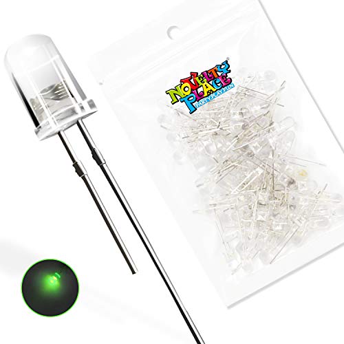 Novelty Place 100pcs 5mm Clear LED Diode Lights - Super Bright Transparent DC 3V 20mA Light Emitting Diode LED Bulbs - DIY Science Project Electronic Components Lighting Kit (Green Light) - color: Green