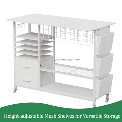 VENNQD Large Heat Press Table Stand, Rolling Heat Transfer Machine Desk Cart Drawers Compatible with Cricut Machines Vinyl Roll Holder DIY Organizer Crafting Table Workbench (White) - color: White